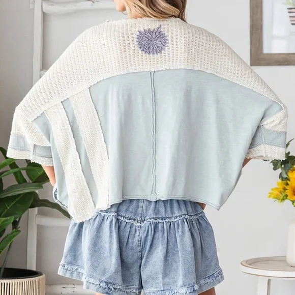 Oli & Hali Blue Flower Top with Lavender Appliques - Picture 3 of 3